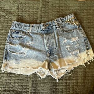 Distressed Denim Shorts with Studded Detail